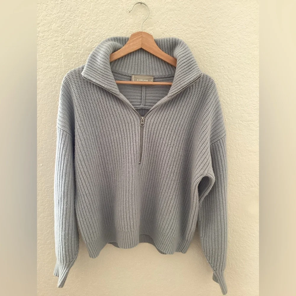 Everlane Wool Half-Zip Sweater Light Powder Cloud Blue Pastel - Picture 1 of 4